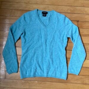 Lord & Taylor Cashmere Sweater Womens Small Turquoise Blue V-Neck Long Sleeve
